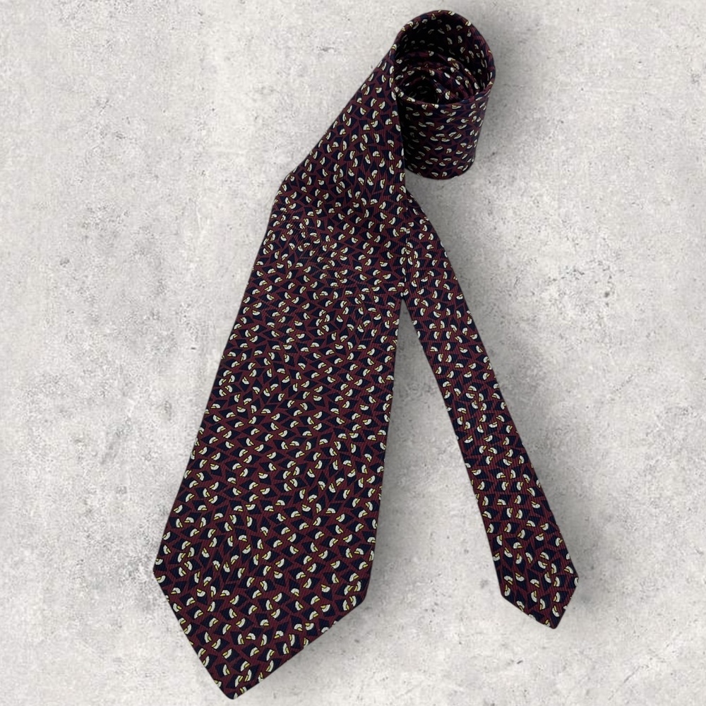 GIVENCHY Navy/Burgundy/Yellow Geometric Silk LUXURY Tie USA